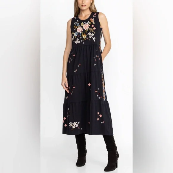 JOHNNY WAS Ceretti Floral Cotton Floral Embroidered Tank Dress Boho - Size S/M? - Picture 8 of 17